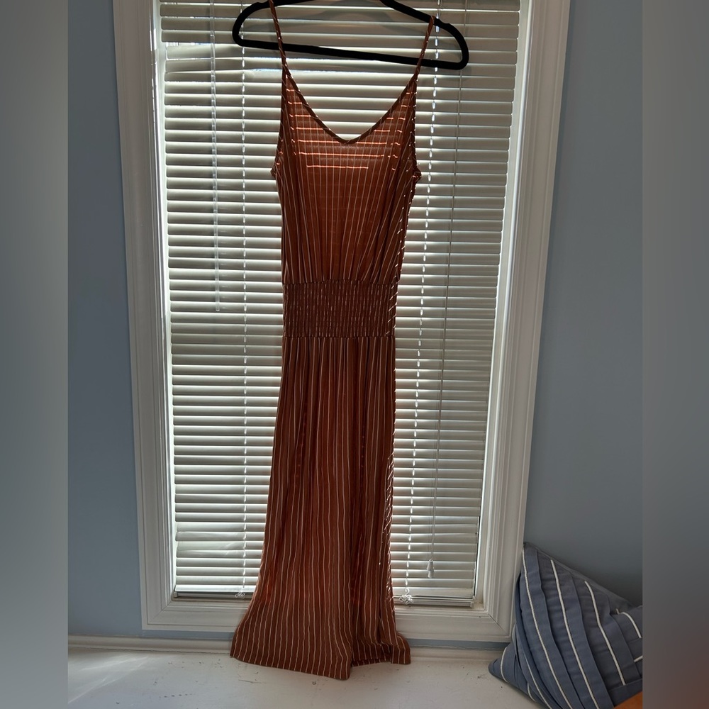 Burnt Orange Striped Midi Dress